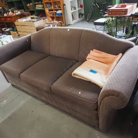brown upholstered rolled arm 3 seater sette - fading