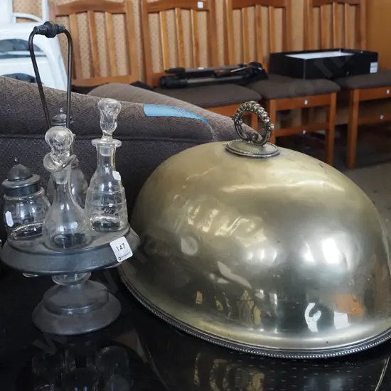 plated cruet set, beaten plated food cover dome