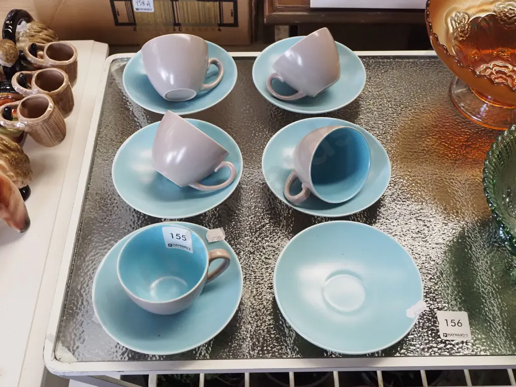 5x Poole small tea cups and 6x saucers Image 1++