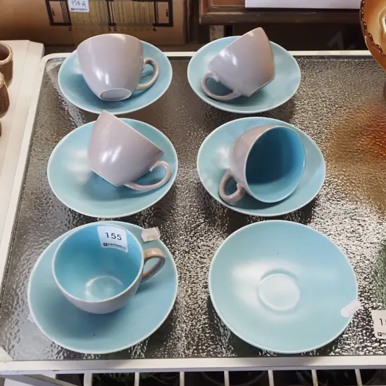 5x Poole small tea cups and 6x saucers