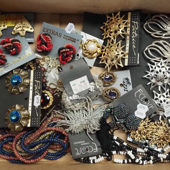 box; assorted clip on earrings