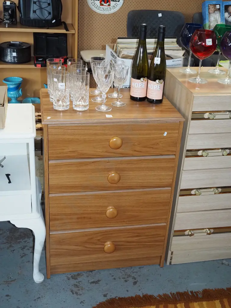 mdf faux wood veneer 4 drawer chest H820 W580 D400 Image 1++