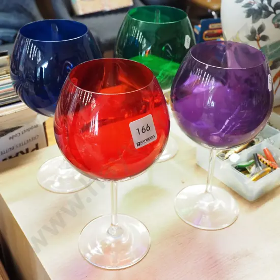4x coloured glass goblets H220