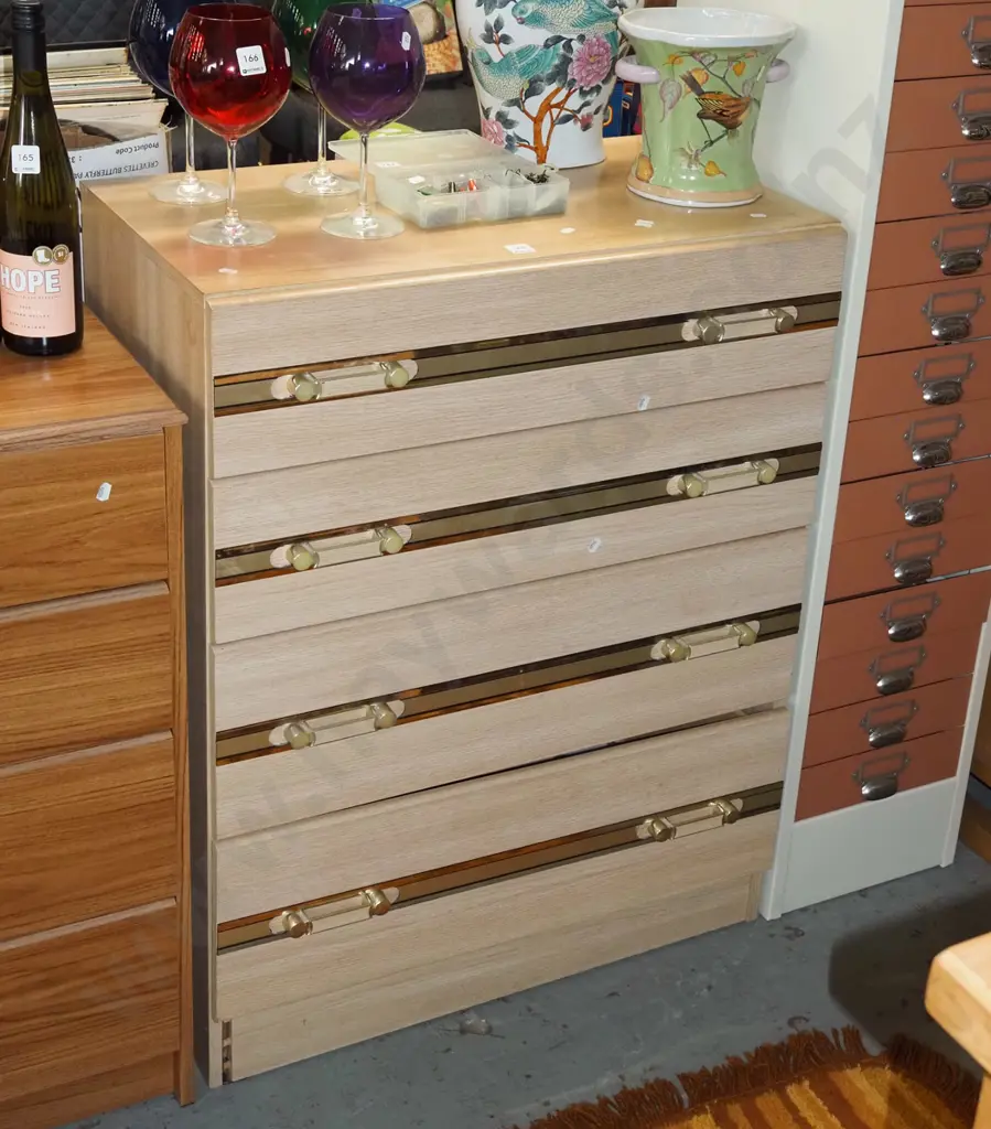 1980s style 4 drawer faux wood veneer chest H920 W710 D400 Image 1++