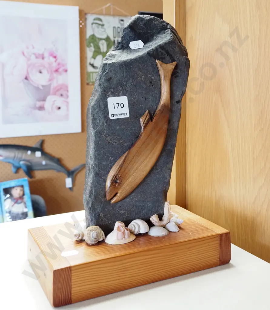 homemade sculpture - stone and fish H310 Image 1++