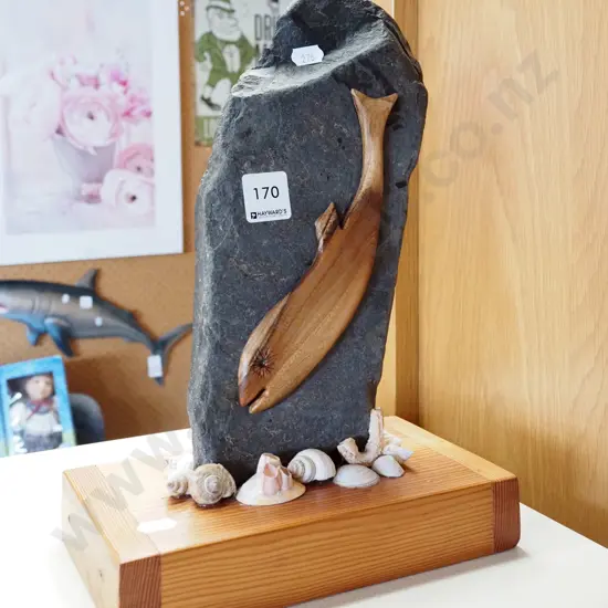 homemade sculpture - stone and fish H310
