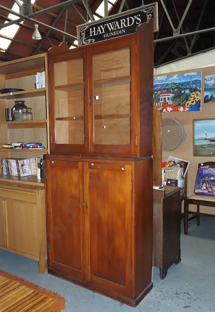 rimu bookcase chiffonier - 2 solid and 2 glazed doors H2135 W915 D320 Image 1++