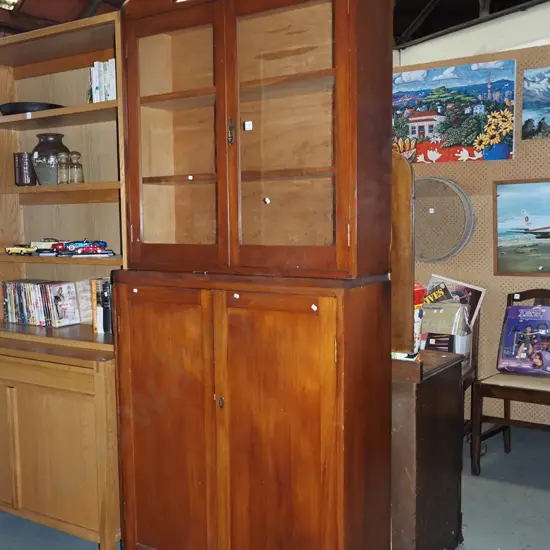 rimu bookcase chiffonier - 2 solid and 2 glazed doors H2135 W915 D320