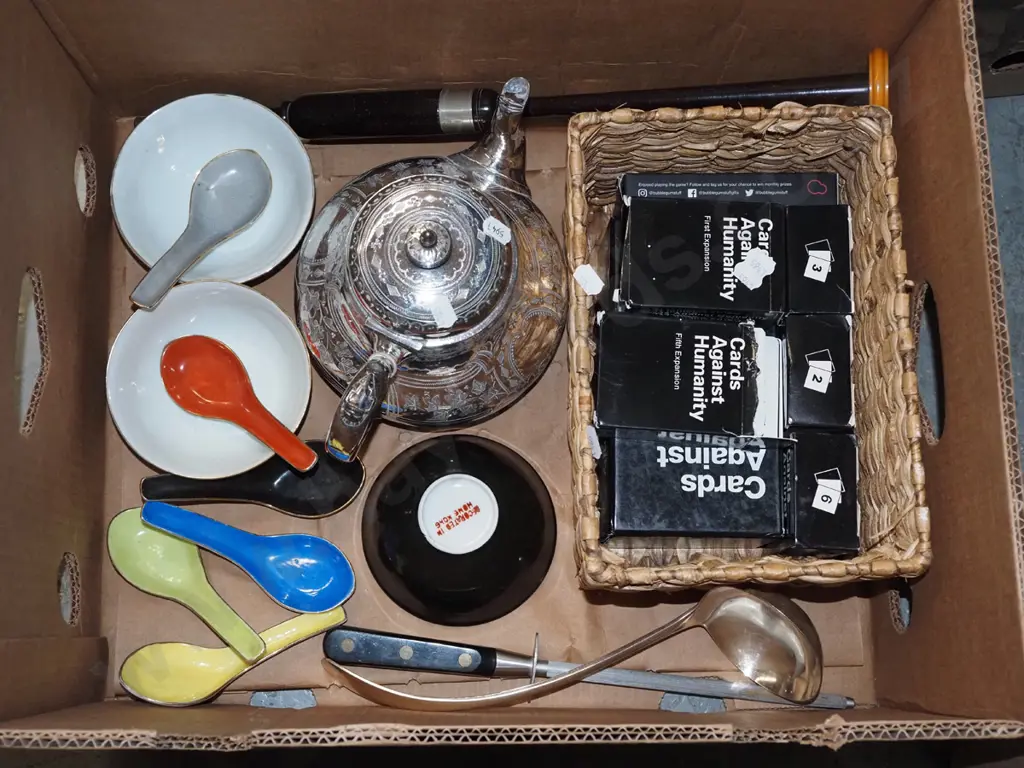 box; plated tea pot, bowls etc Image 1++