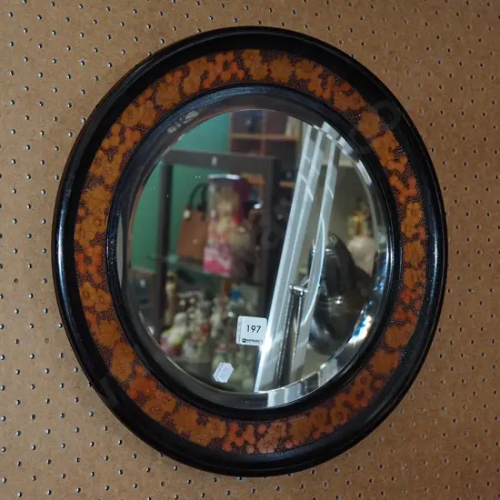 circular pokerwork framed wall mirror Diam400