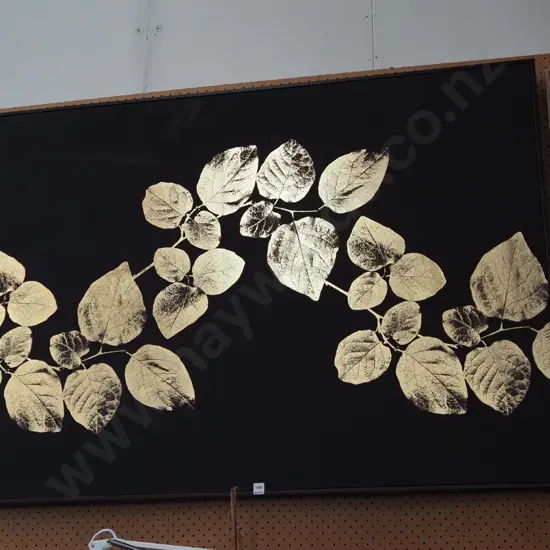 large golden leaf print on black boxed canvas H1420 W1020