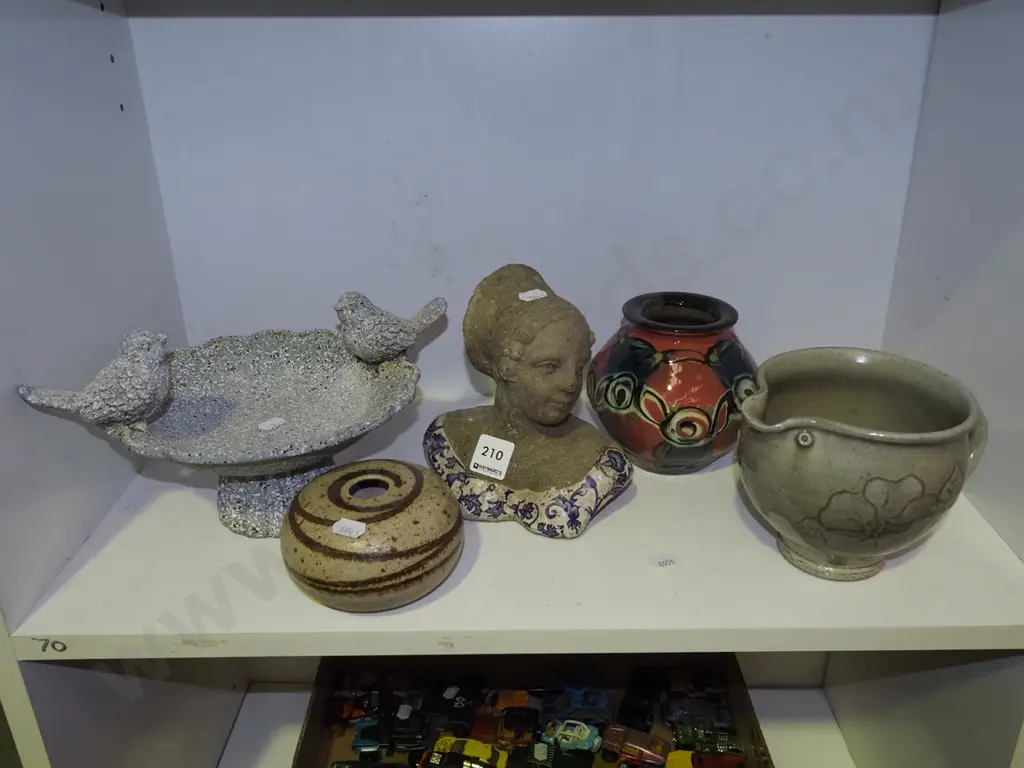 shelf; small bird bath, jug, female bust etc Image 1++