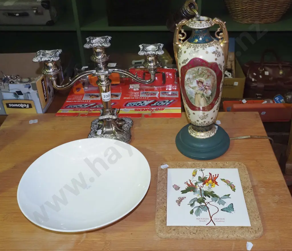 Limoges? lamp base - faults, bowl, candelabra, botanical tile Image 1++