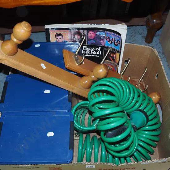 box; coil hose, coat hooks, storage canisters etc