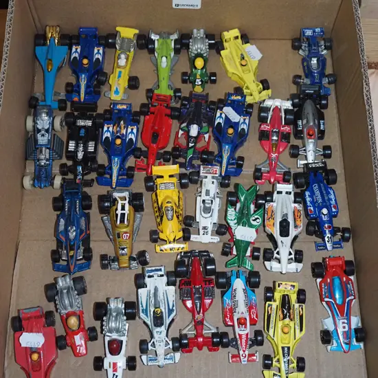 box of model Formula 1 cars