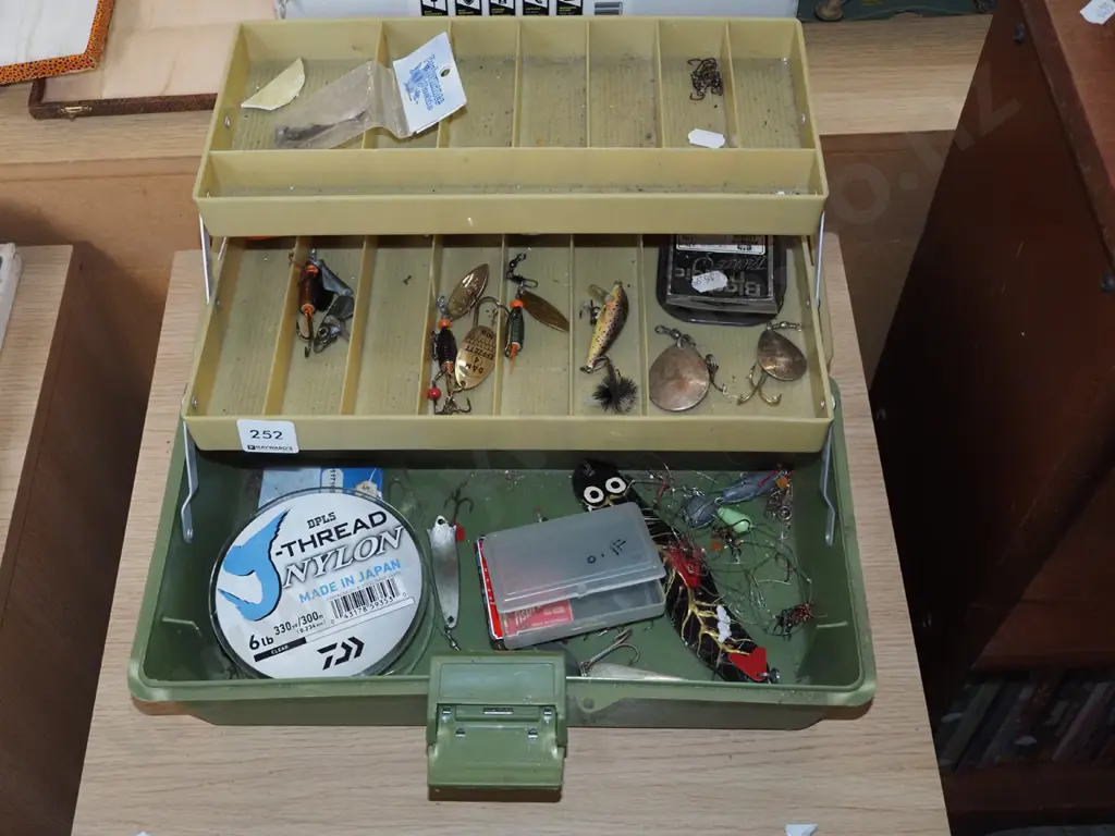 fishing tackle box and contents; lures, hooks etc Image 1++