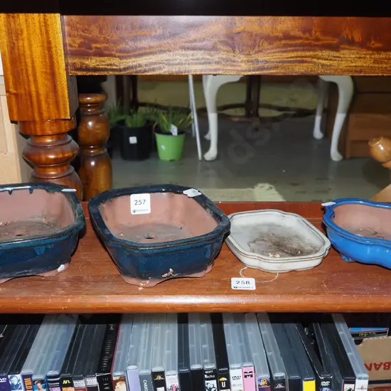 3x bonsai planters, 1x small tray