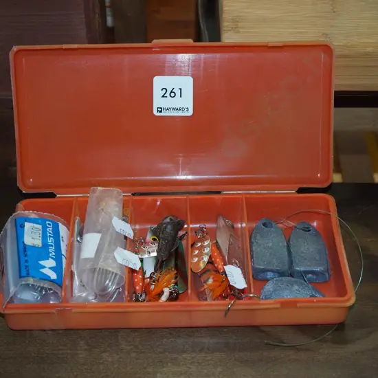 small plastic organiser; lures, hooks etc
