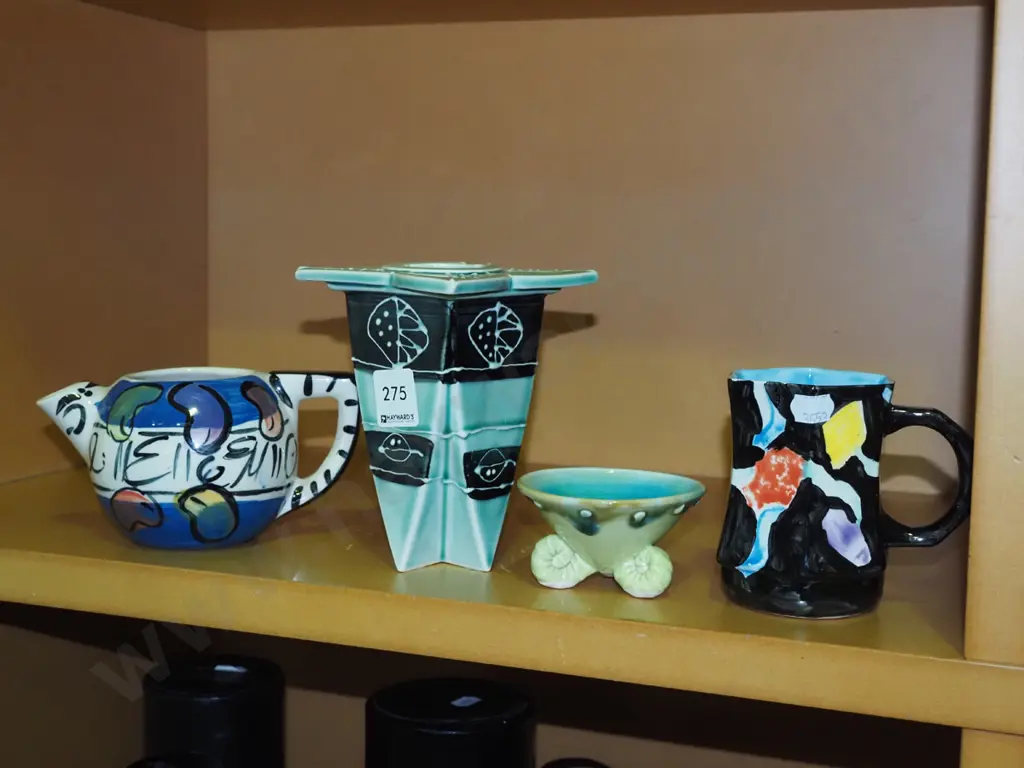 studio pottery milk jug, dish, vase H130 Image 1++