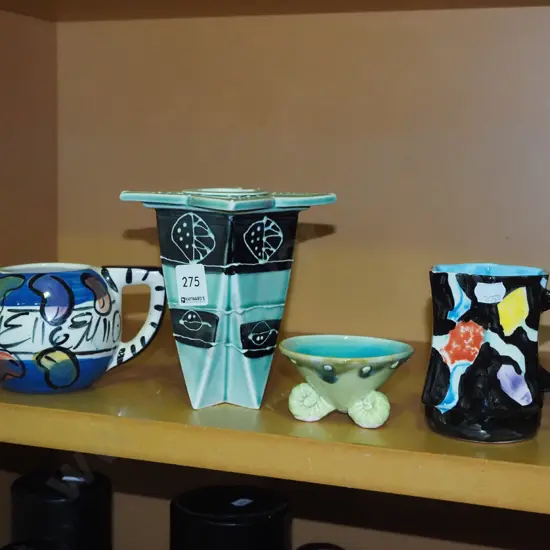 studio pottery milk jug, dish, vase H130