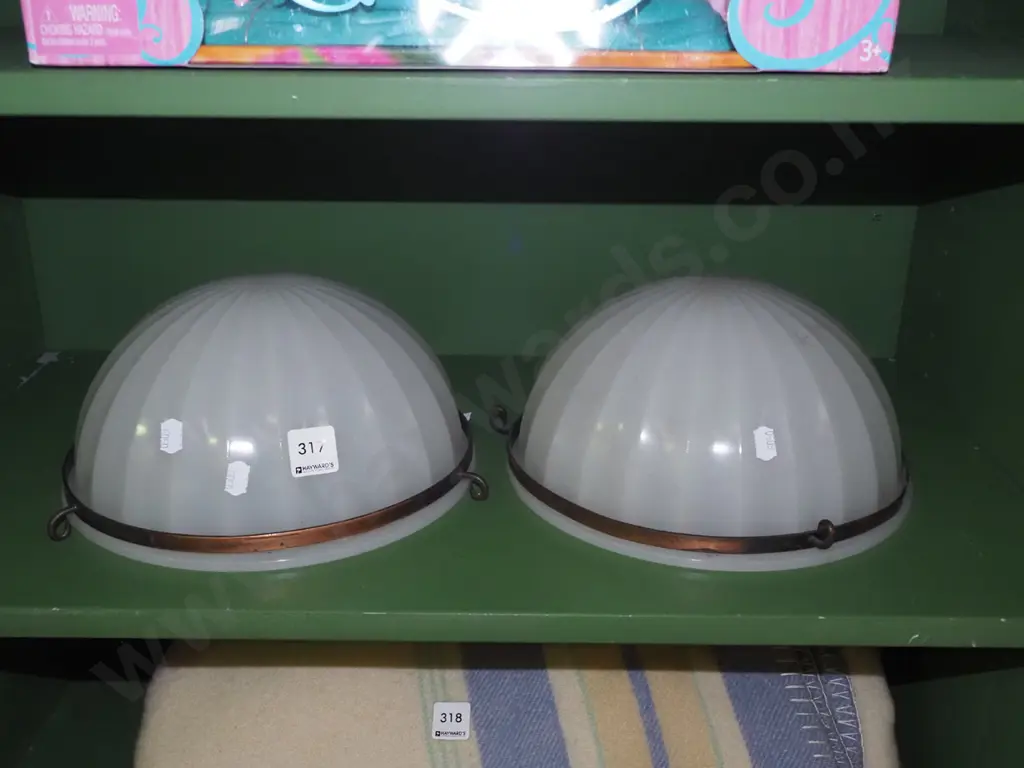 2x milk glass hanging light shades - no chains Image 1++