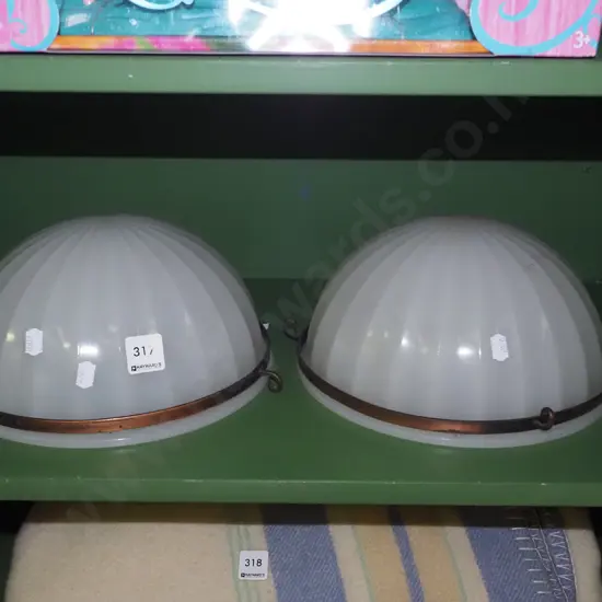 2x milk glass hanging light shades - no chains