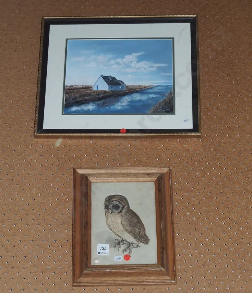 framed oil - house by canal, Durer print - red dots Image 1++