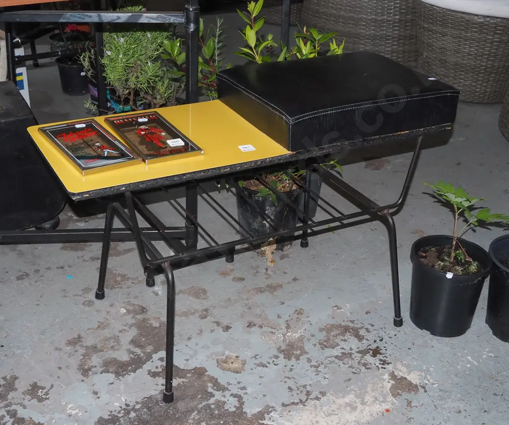 mid century formica and black vinyl telephone table Image 1++