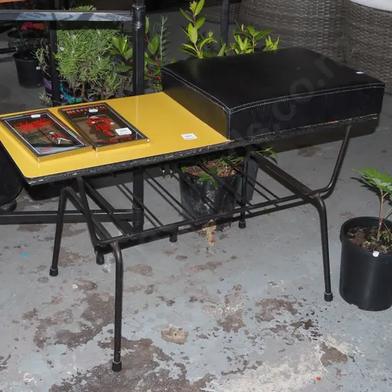 mid century formica and black vinyl telephone table