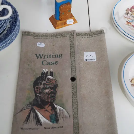 NZ souvenir ware, writing case, letter rack, maori place names books