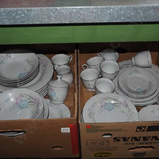 2x boxes of Chinese floral dinner items; plates, bowls etc - red dots