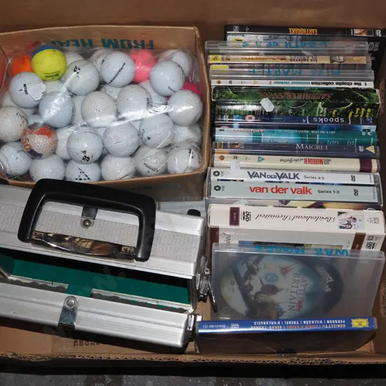 box; DVDs, golf balls, small equipment case etc