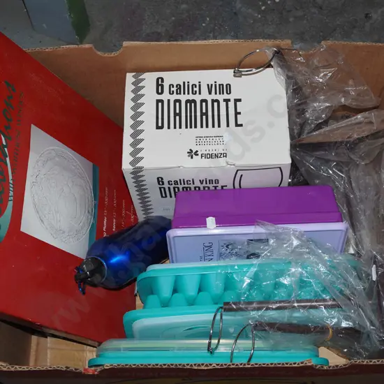 box; ice cube trays, display doll stands, glasses etc