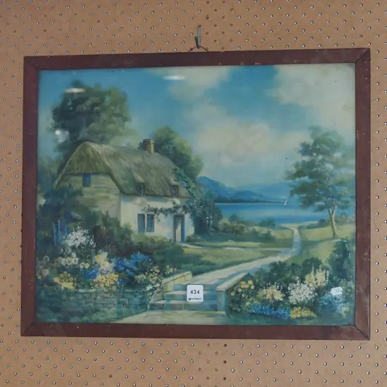 framed print - cottage by lake