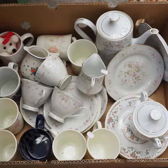 box; coffee pot, cups etc