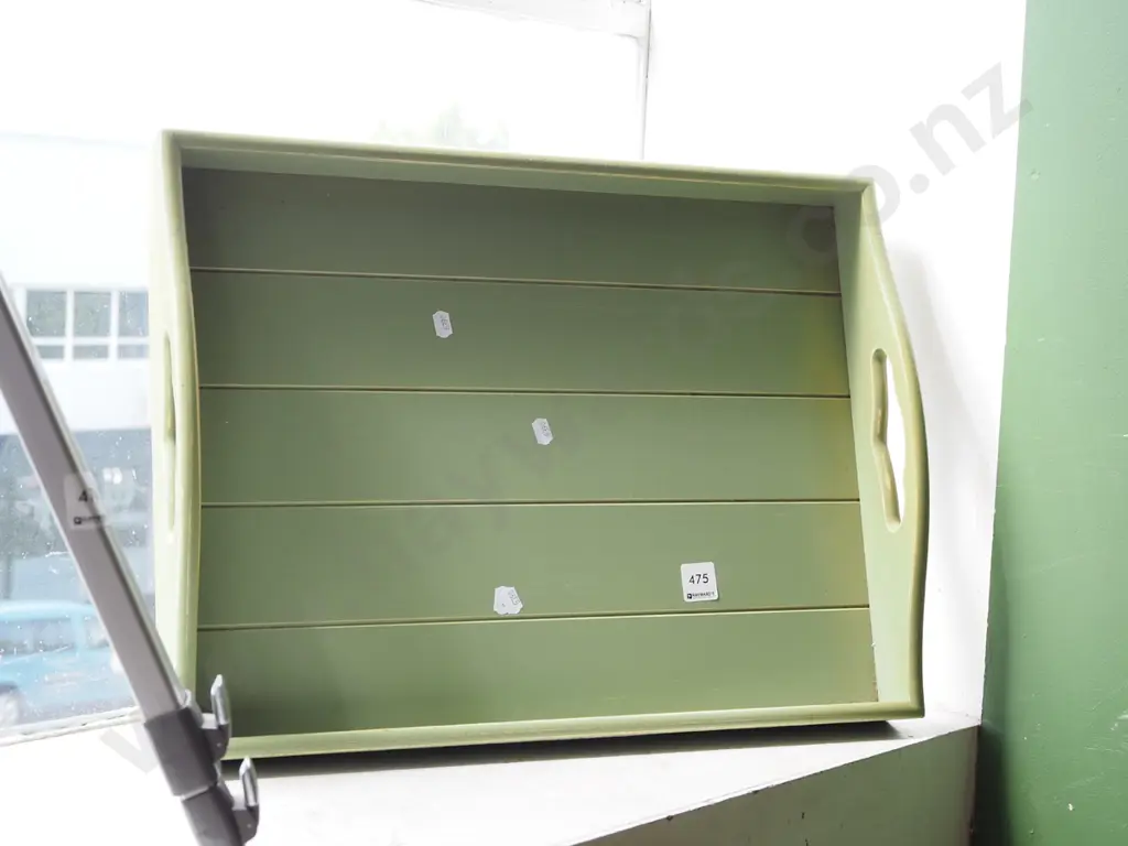 green painted wooden tray Image 1++