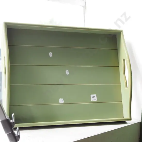 green painted wooden tray