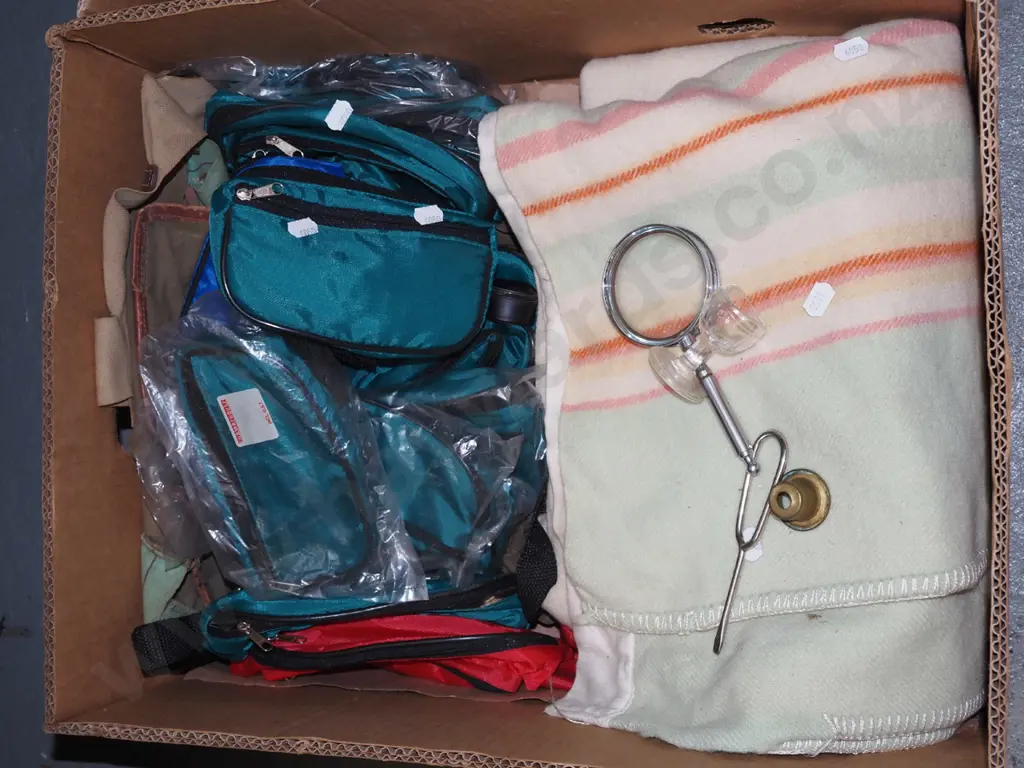 box; rug, bum bags, magnifying glass etc Image 1++