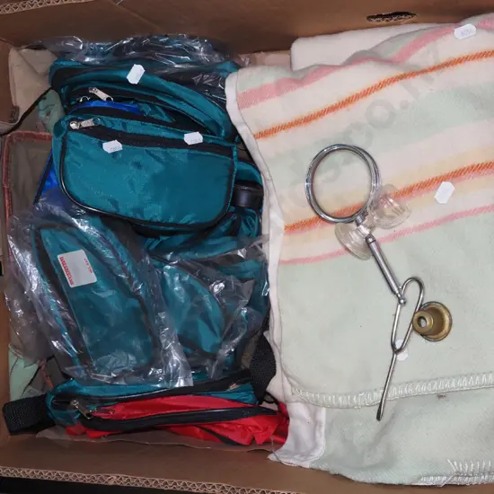 box; rug, bum bags, magnifying glass etc