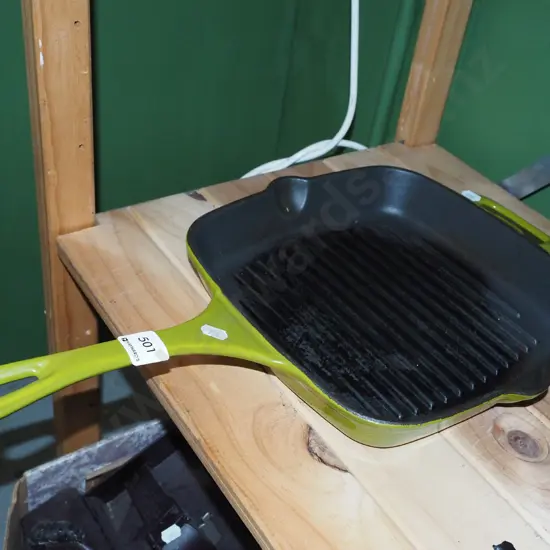 cast iron and enamel skillet