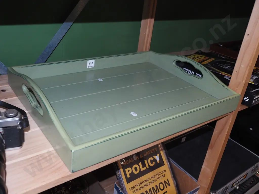 green painted wooden tray Image 1++