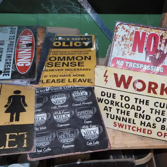 various signs, print on tin