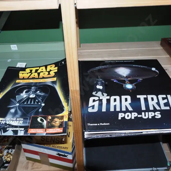 Star Wars magazine, Star Trek pop up book, Darth Vader figurine