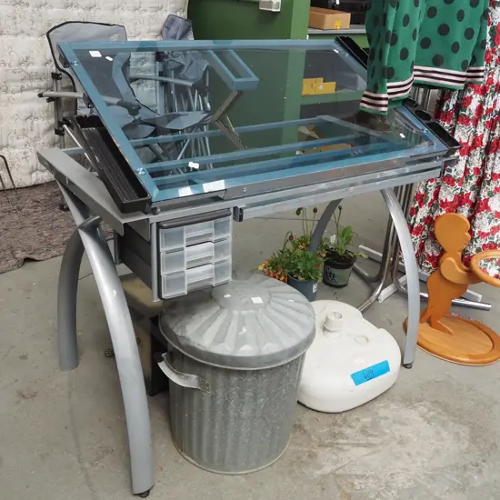 glass top adjustable artist's table 