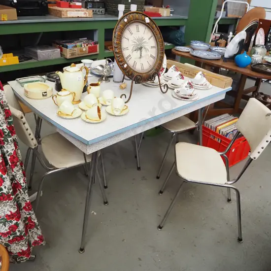 formica top dining table with 4 vinyl chairs - rips ands stains to vinyl H750 W1170 D800