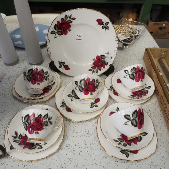Colclough red rose 16 piece tea set