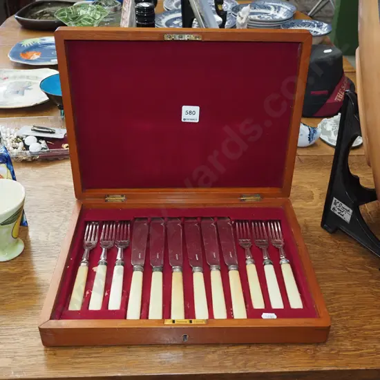 cased wooden fish set