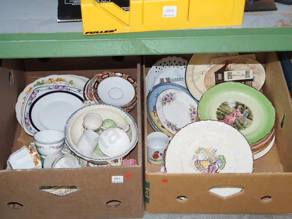 2x boxes; bowls, plates, cups etc - red dots Image 1++