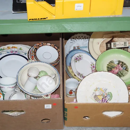 2x boxes; bowls, plates, cups etc - red dots