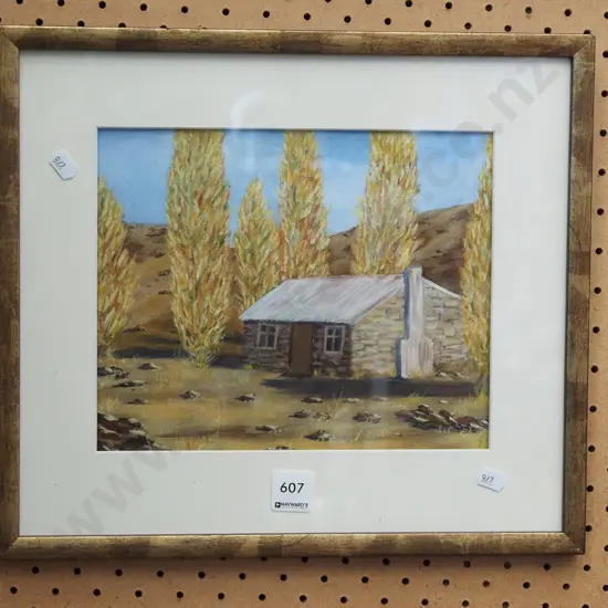 framed oil - stone cottage